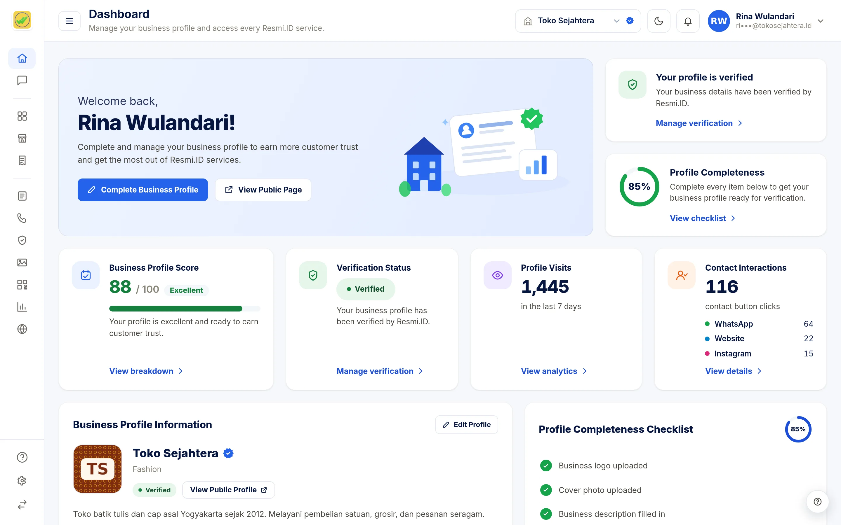 Screenshot of the page Dashboard — Summary cards