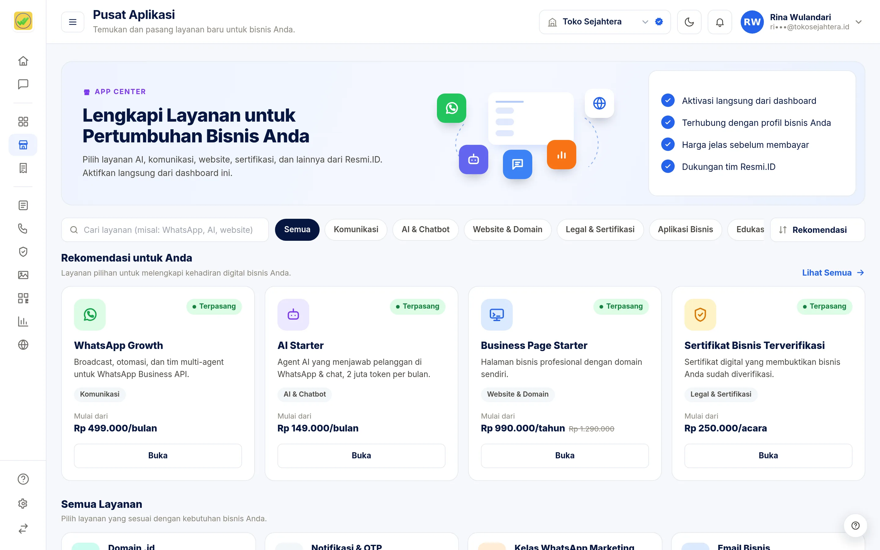 Tangkapan layar halaman Aplikasi Saya & Pusat Aplikasi — Pusat Aplikasi